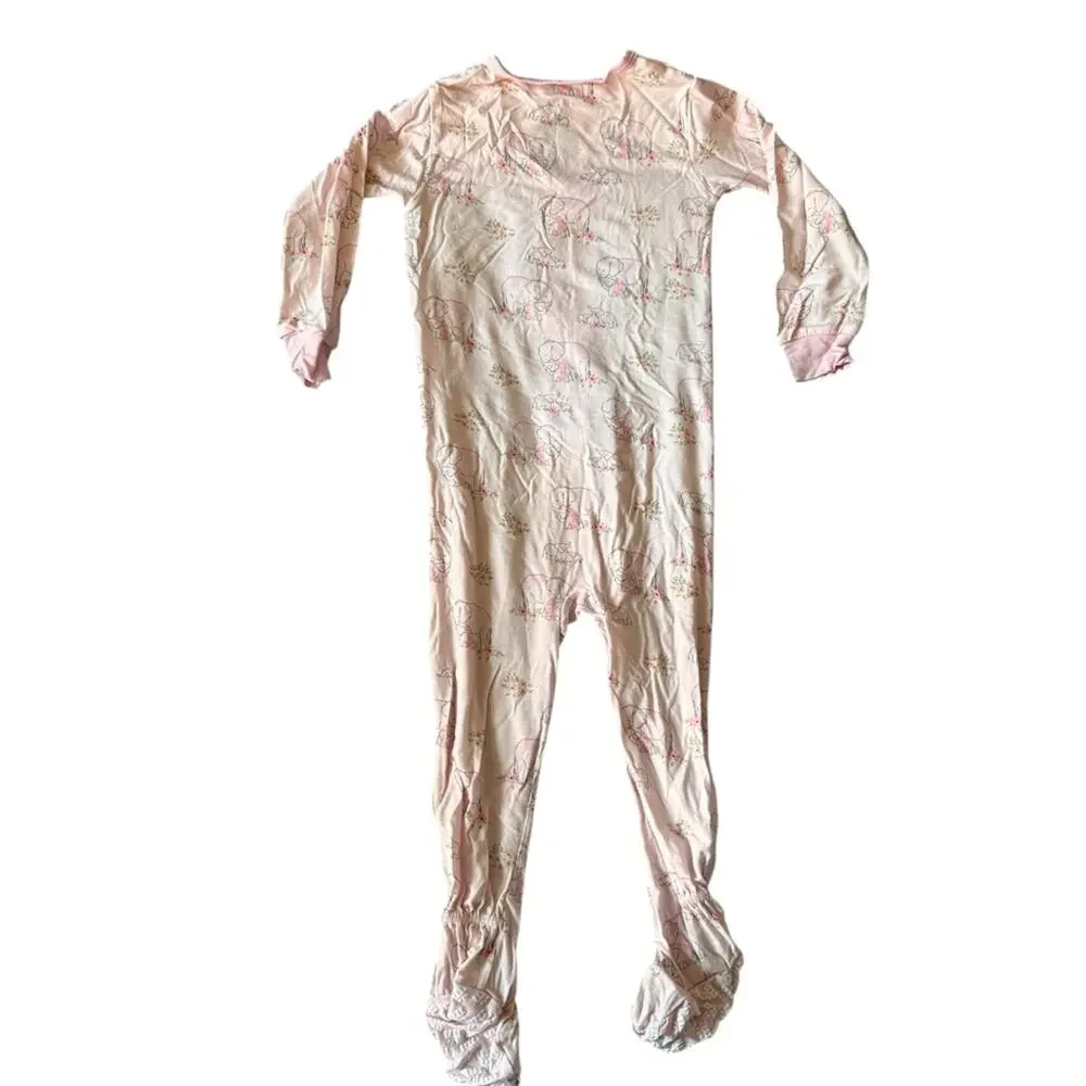 Two Magnetic Me Floral & Pink Elephants Footie Sleepwear Modal Size 9-12 & 12-18